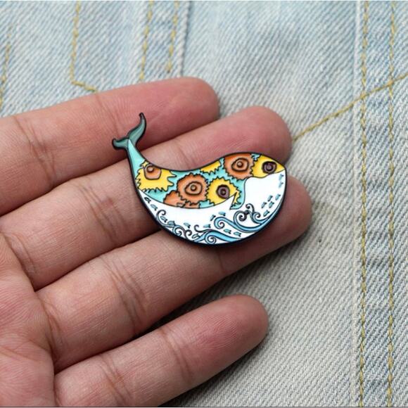 Flower Whales Enamel Pins 93-1 - Picture 2 of 4